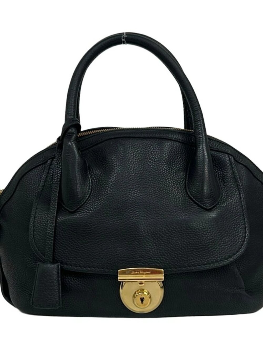 Salvatore Ferragamo Medium Fiamma Black Leather Handbag